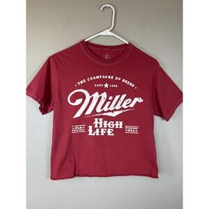 Miller High Life Shirt Womens Crop Small Red Graphic Tee Western Rodeo Wear